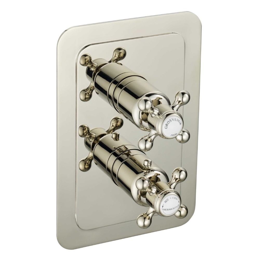 JTP Grosvenor Cross Nickel  2 Handle 1 Outlet Thermostatic Shower Valve Cut Out